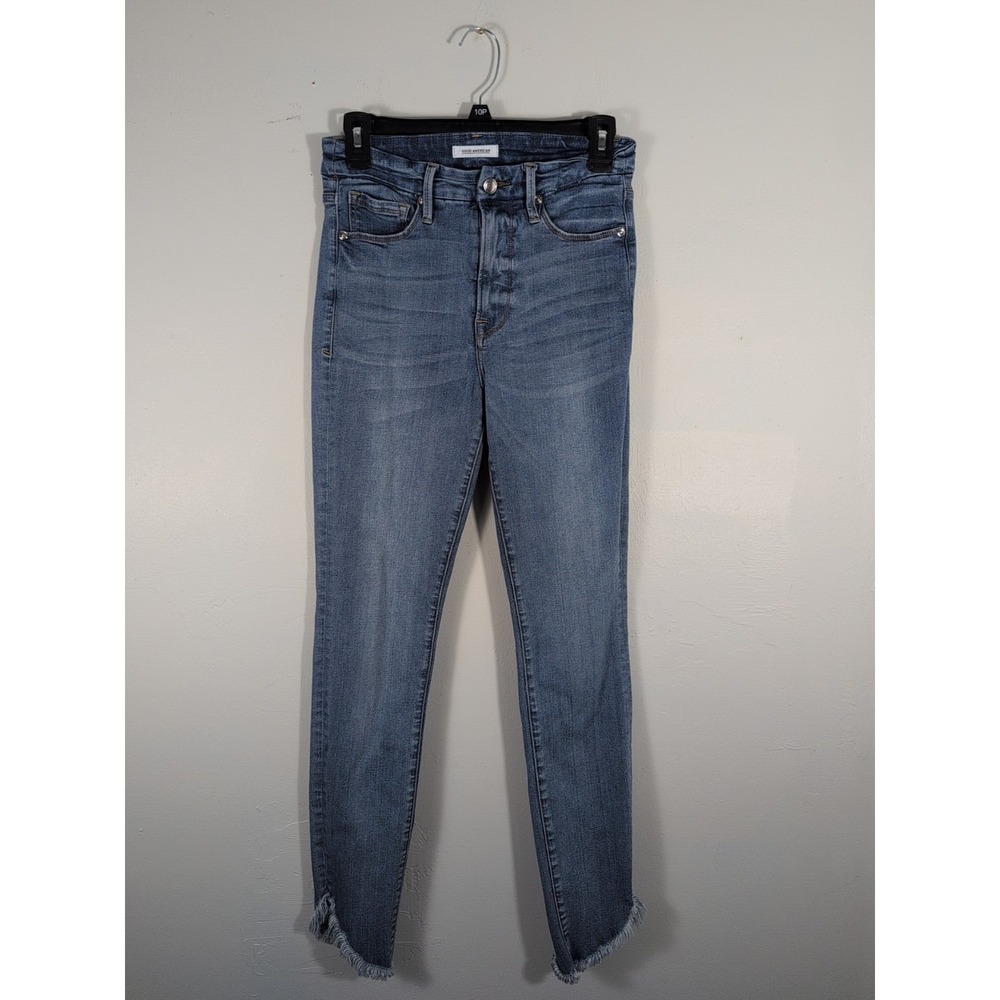 Good American Good Legs High Rise Frayed Hem Ankle Skinny Denim Jeans 4/27